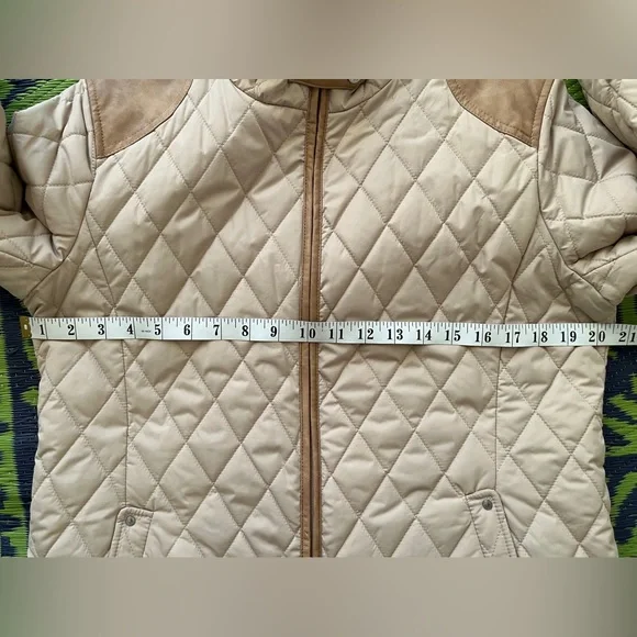 Ralph Lauren Diamond Quilted Barn Jacket With Faux Leather Trim Oatmeal Size M - Picture 12 of 13